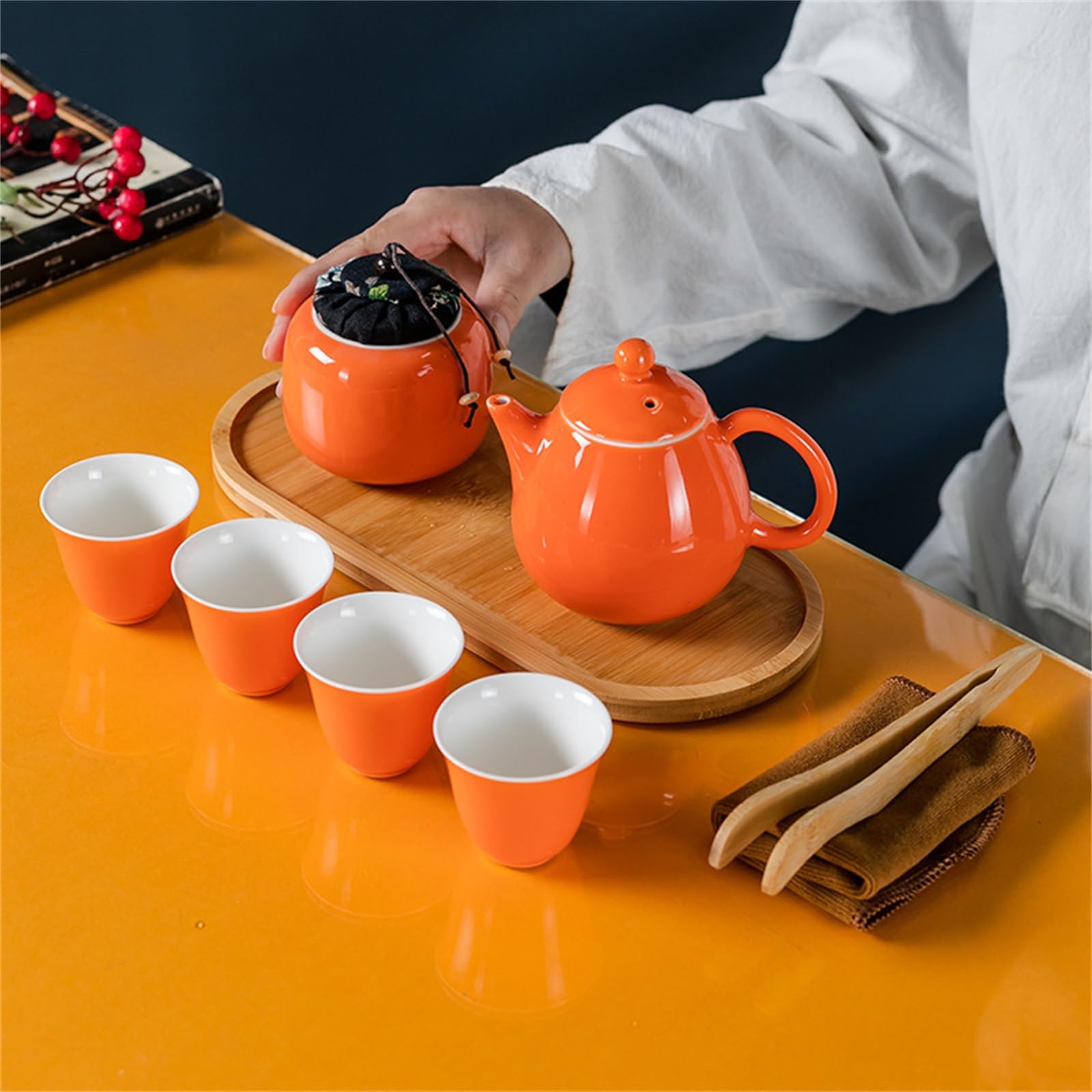 Amazon.co.jp: 茶器セット ポット1つとカップ4つを備えたポータブル