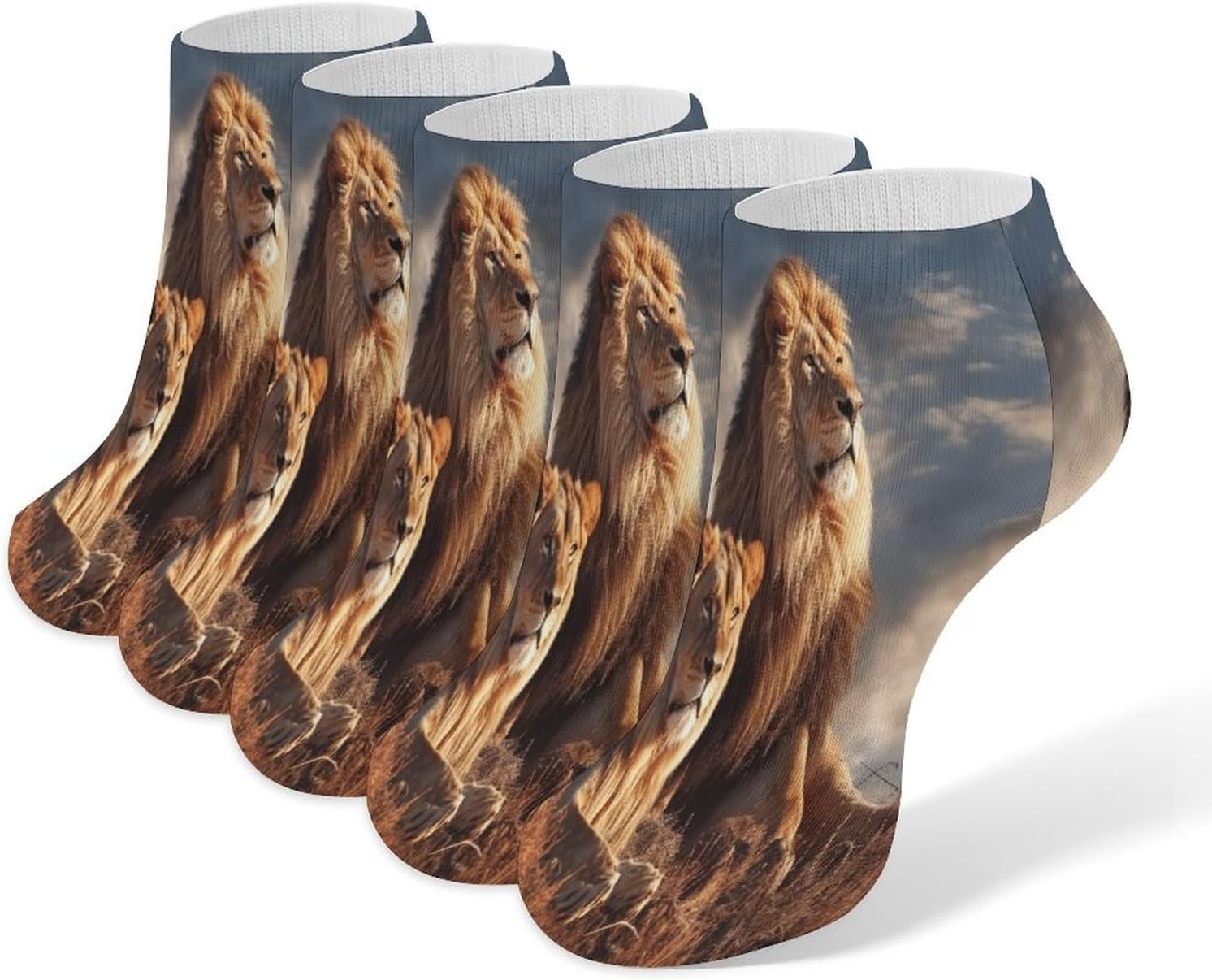 Women's Thin Elastic Socks Low-top Sports Invisible Two Lions Printed Ankle Socks 5 Pairs Suitable for Travel Commuting Outdoor