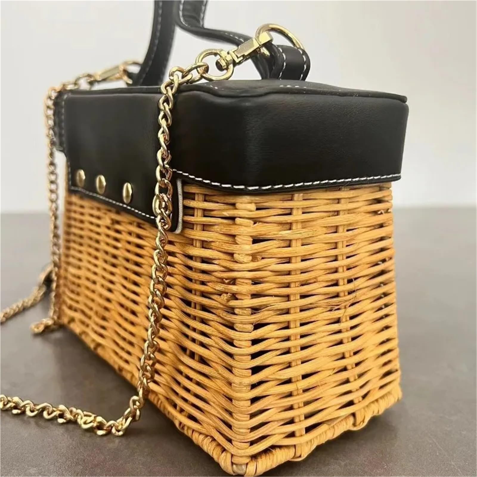 Bolso de ratán Hecho a Mano, Bolso de Playa for Mujer, Bolso Multiusos for Mujer, Bolso de ratán de Moda, Bolso de Mano(White)