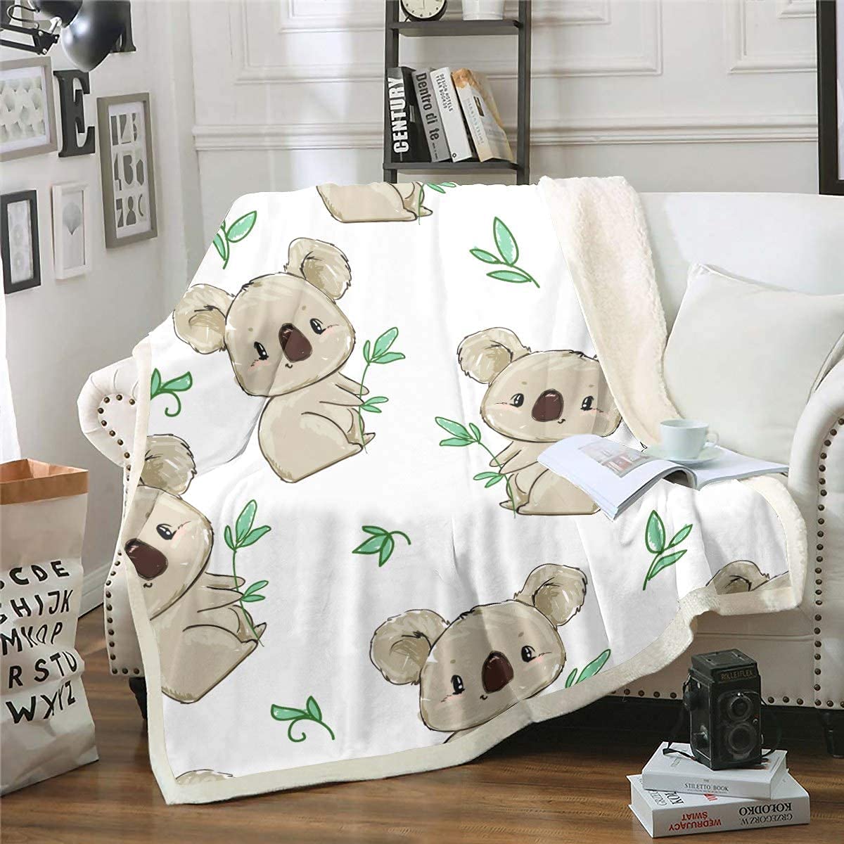 Loussiesd Koala Fleece Throw Blanket Cute Animal Pattern Plush Blanket Kawaii Koala Fuzzy Throw Blanket Caring Gift for Kids Toddler Boys Girls Single 50x60 Inch