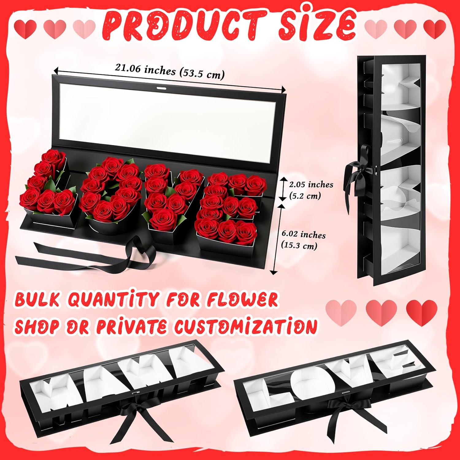 Weekgrat 2 Pack Black LOVE MAMA Letter Gift Boxes Mother's Day Empty Cardboard Fillable Boxes for Valentine Birthday Flower Chocolate Strawberries Floral Packaging Roses Arrangements