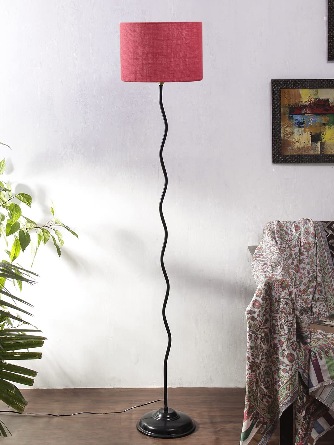 Devansh Zig Zag Iron Floor lamp with Jute Drum Pink Shade (Z24)-image-7