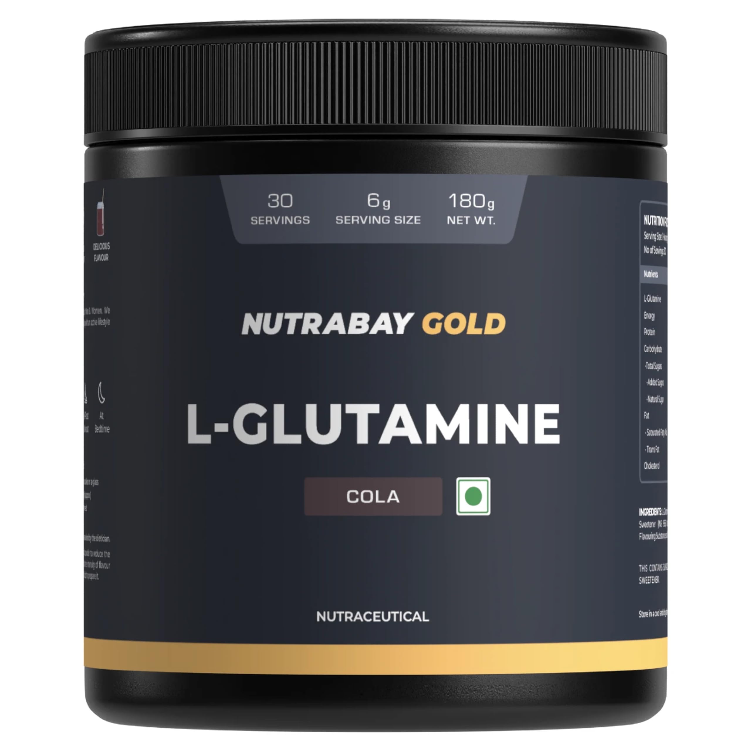 Gold L-Glutamine Supplement Powder 180g, Cola Flavor – Post Workout Amino Acid for Muscle Growth & Recovery | 100% Authentic Supplement | No Banned Substances | Tested for Purity