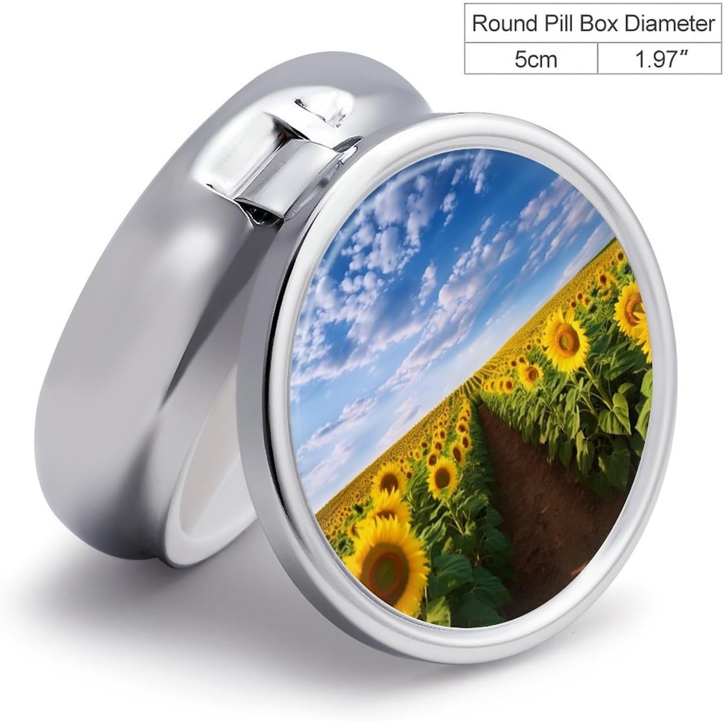 Round Silver Pill Box Small Pill Case for Purse and Pocket 3 Compartment image 2