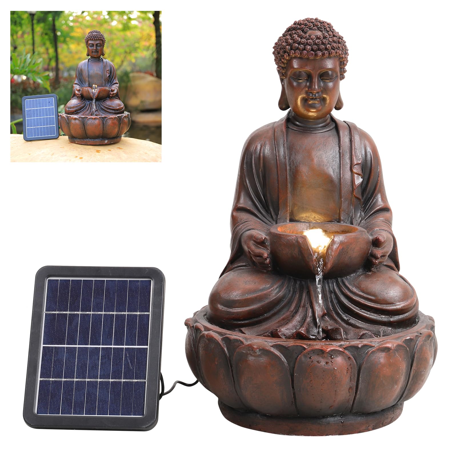 BTGGG Solar Water Feature - Outdoor Solar Powered Garden Water Fountain with Lights and Waterfall Decoration