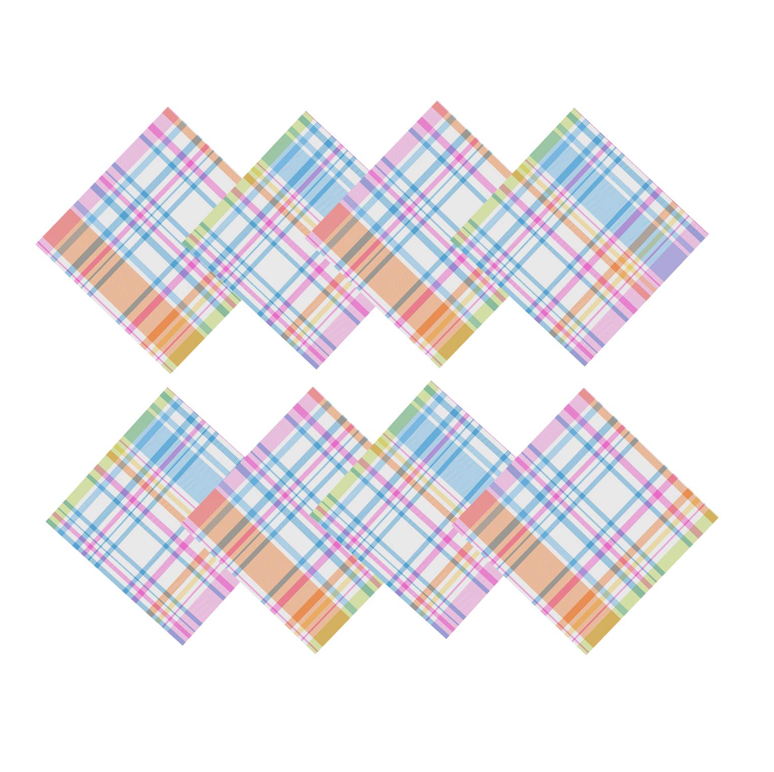 Newbridge Bright Easter Spring Plaid Indoor/Outdoor Fabric Napkins - Blue, Pink and Green Modern Plaid Picnic, BBQ, and Patio Fabric Napkins, Set of 8 Napkins