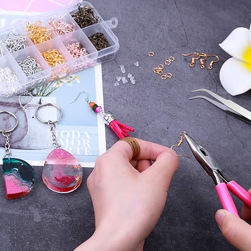 Miniatura 8 de Audab - Ganchos para aretes, kit de fabricación de 1400 piezas con 200 anillos de oreja, 1000 anillos de salto, respaldos y alicates de joyería para