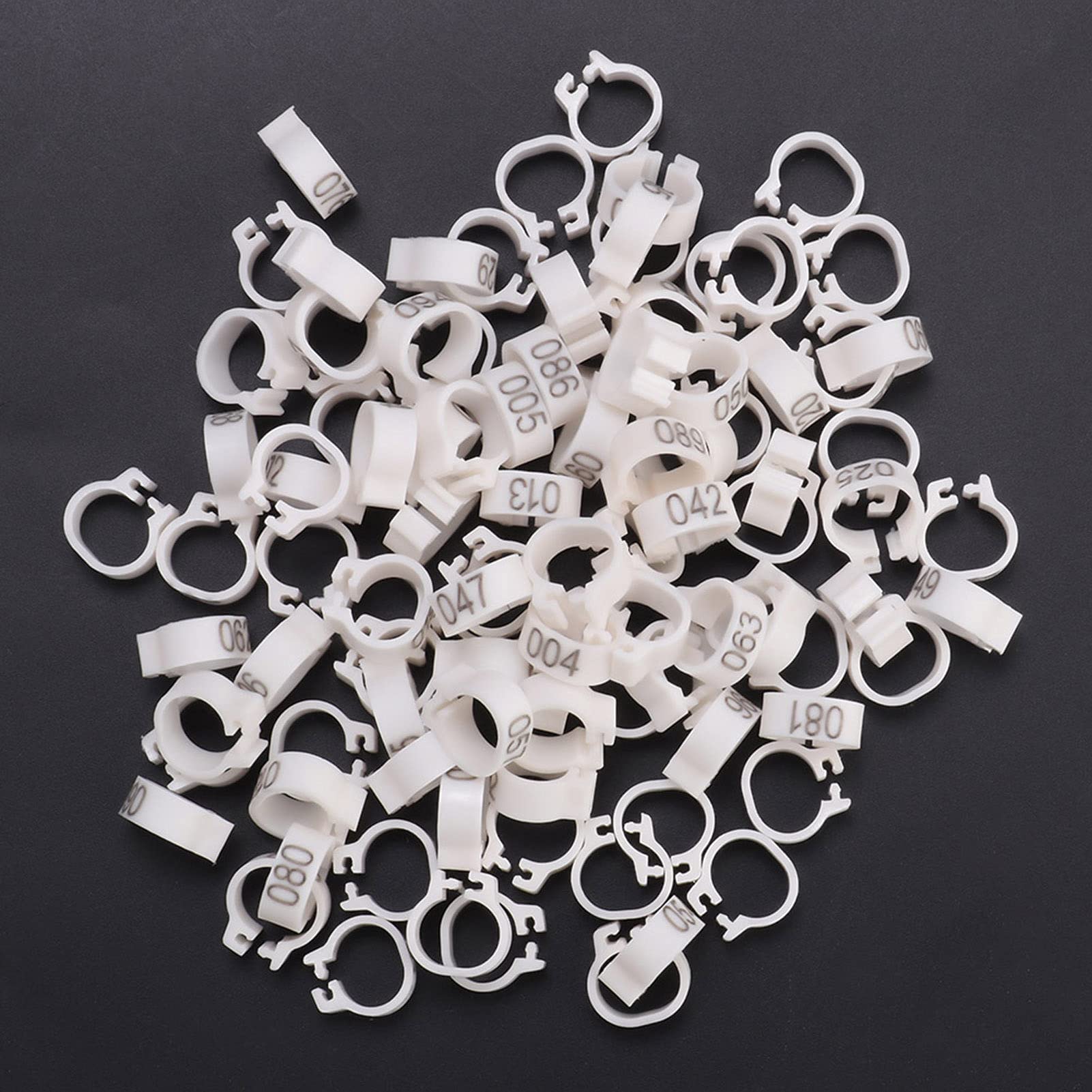 Cyrank 100 Pz/Borsa Anelli di Piccione, 8mm Anelli per Zampe di Uccello in Plastica 001-100 Anelli di Fasce per Gambe di Uccello di Piccione di Lettera di Plastica Numerata(Bianco)