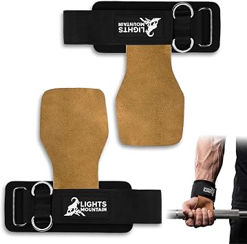 Weight Lifting Straps with D Rings, Leather Palm Grip, 7mm Wrist Support Padding, Adjustable Fit for Cable Machines & Free Weights