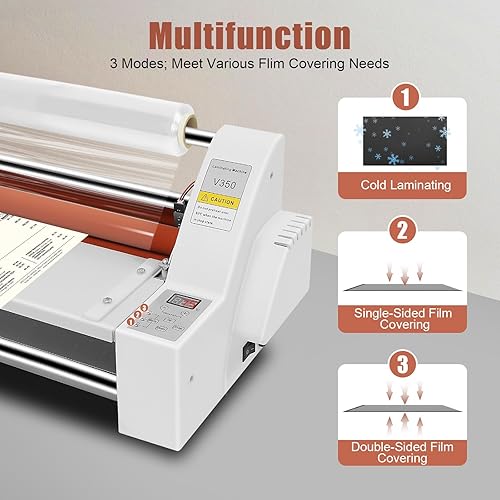 Miniatura 5 de Laminador de rollo frío caliente, 110 V 13 "V350 Laminador Pantalla digital Máquina laminadora de una sola cara y doble cara para laminación de