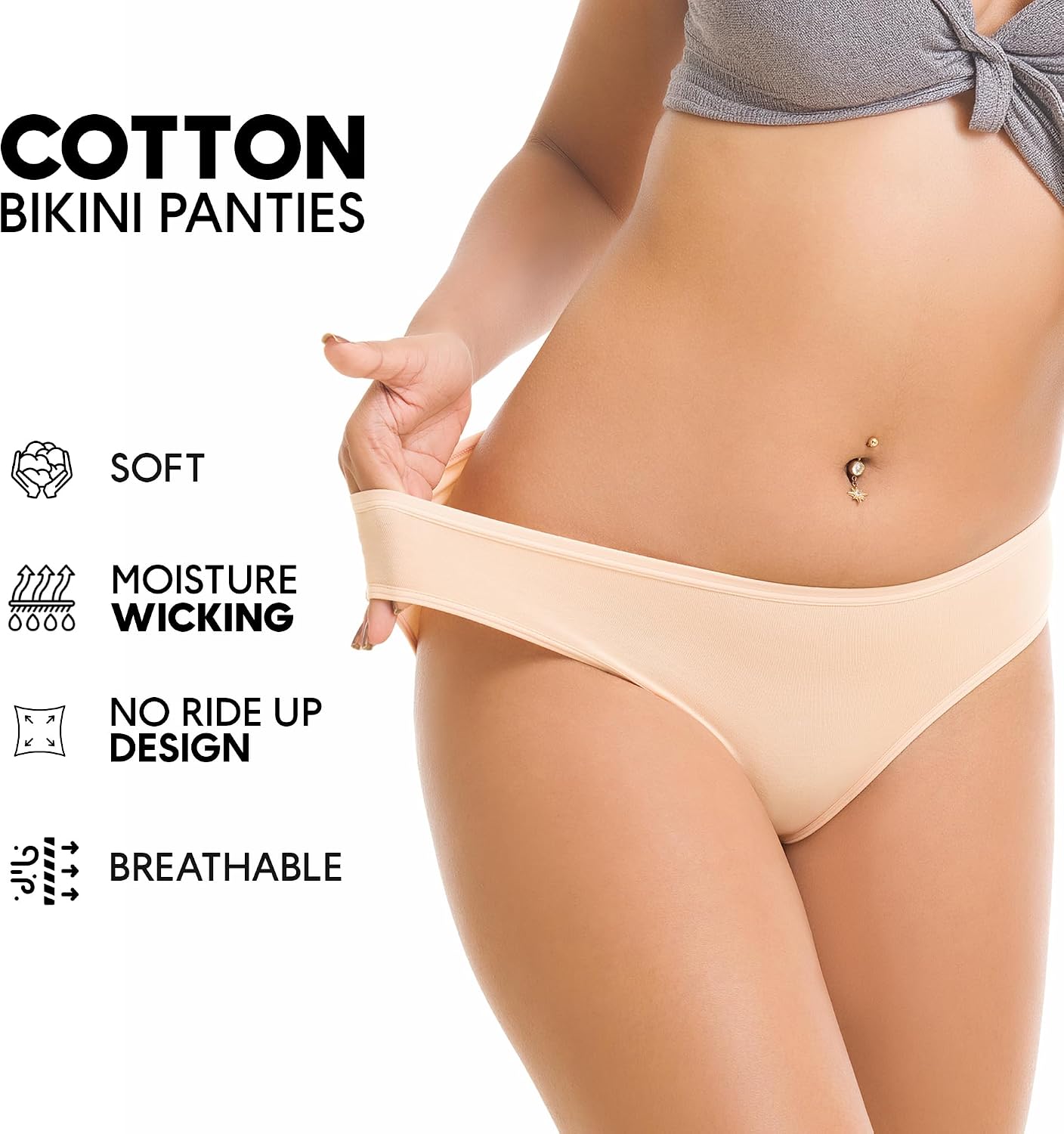Women’s Cotton Bikini Panties Underwear for Women Breathbale No Show Womens Underwears Comfort Fit 3 Pack