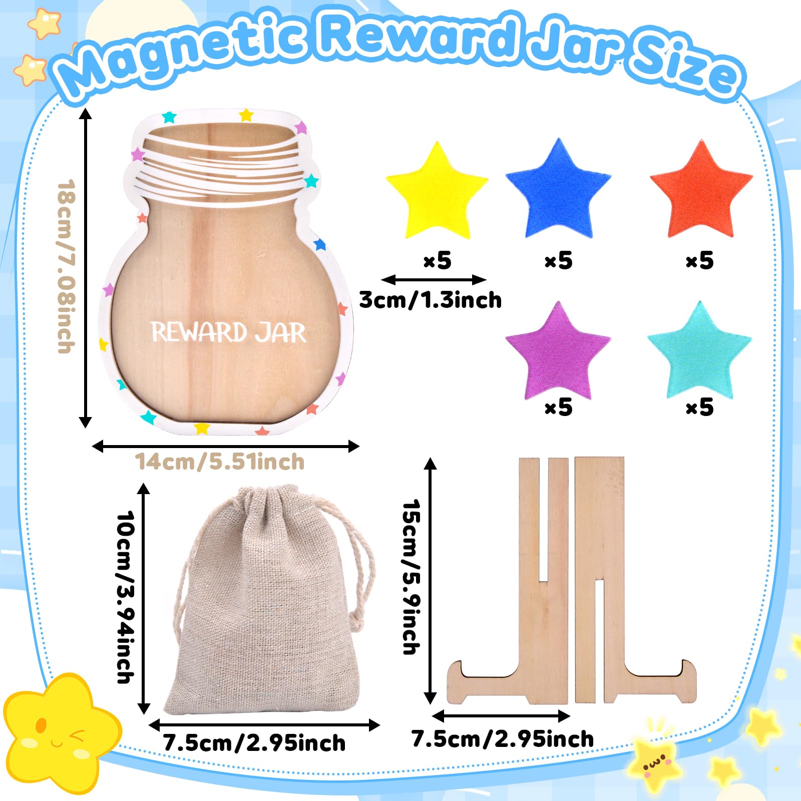 Pipihome Barattolo di Ricompensa con Stelle, Barattolo di Ricompensa per Vasino per Bambini, Sistema delle Ricompense per Bambini Adatto per Insegnanti in Classe,Color Star Wooden Decoration Bottle