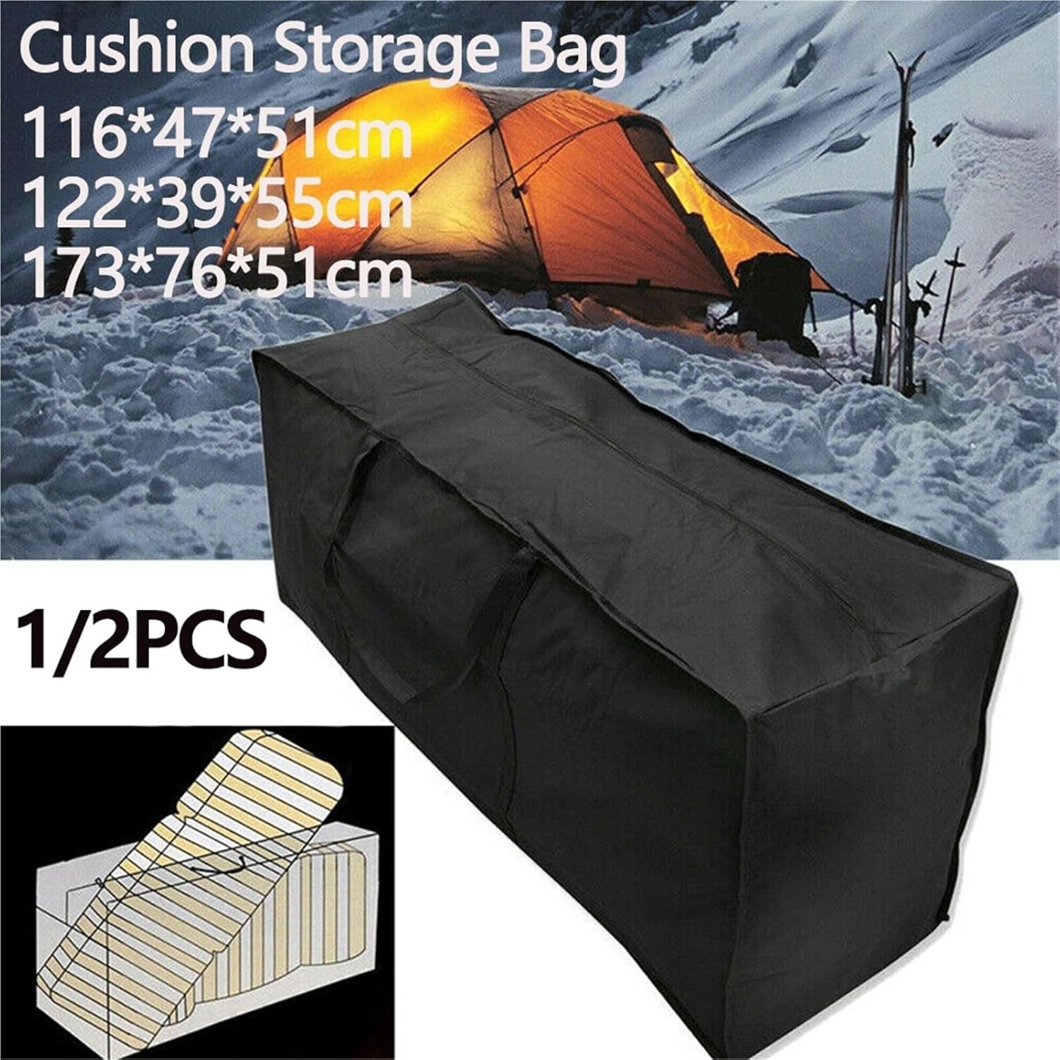 Cushion Storage Bag Furniture Outdoor Cushion Storage Bag Oxford Cloth Waterproof Christmas Tree Rectangle Rip Proof(173x76x51cm)