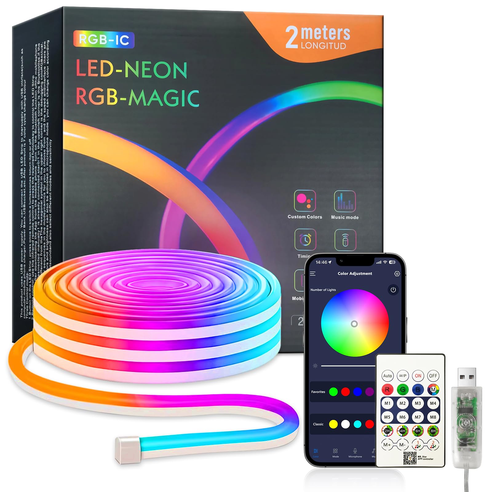 Amazon.co.jp: LEDネオンライト 2m USB給電 RGBIC チューブ式間接照明