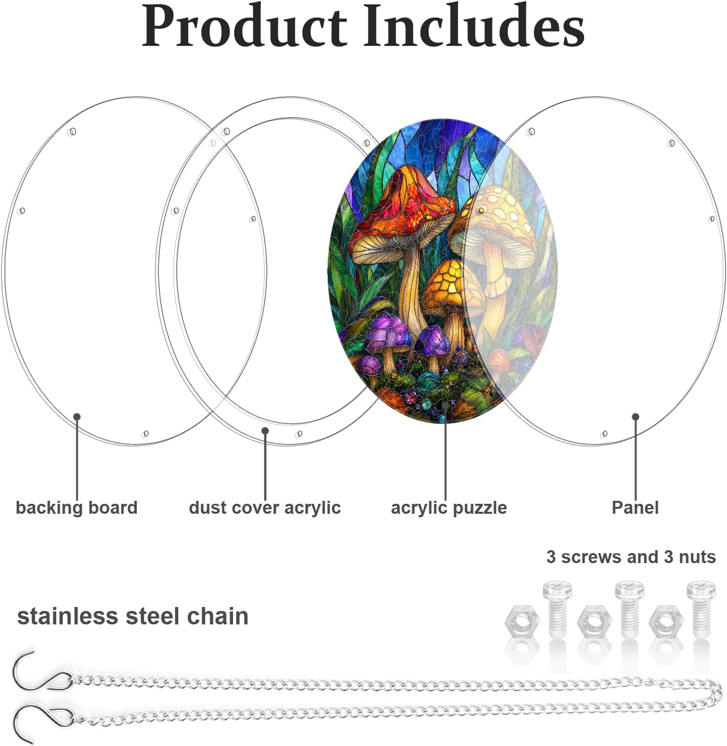 Acrylic Puzzle Suncatcher, Jungle Mushrooms Window Decor DIY Puzzle Kit