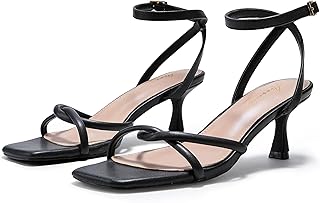 Arromic Heel sandals Women's kitten Strappy Heels square Open Toe Ankle Buckle Low Heels Sandals Adjustable Slingback Buckle Strap for Daily Wedding Guest Party