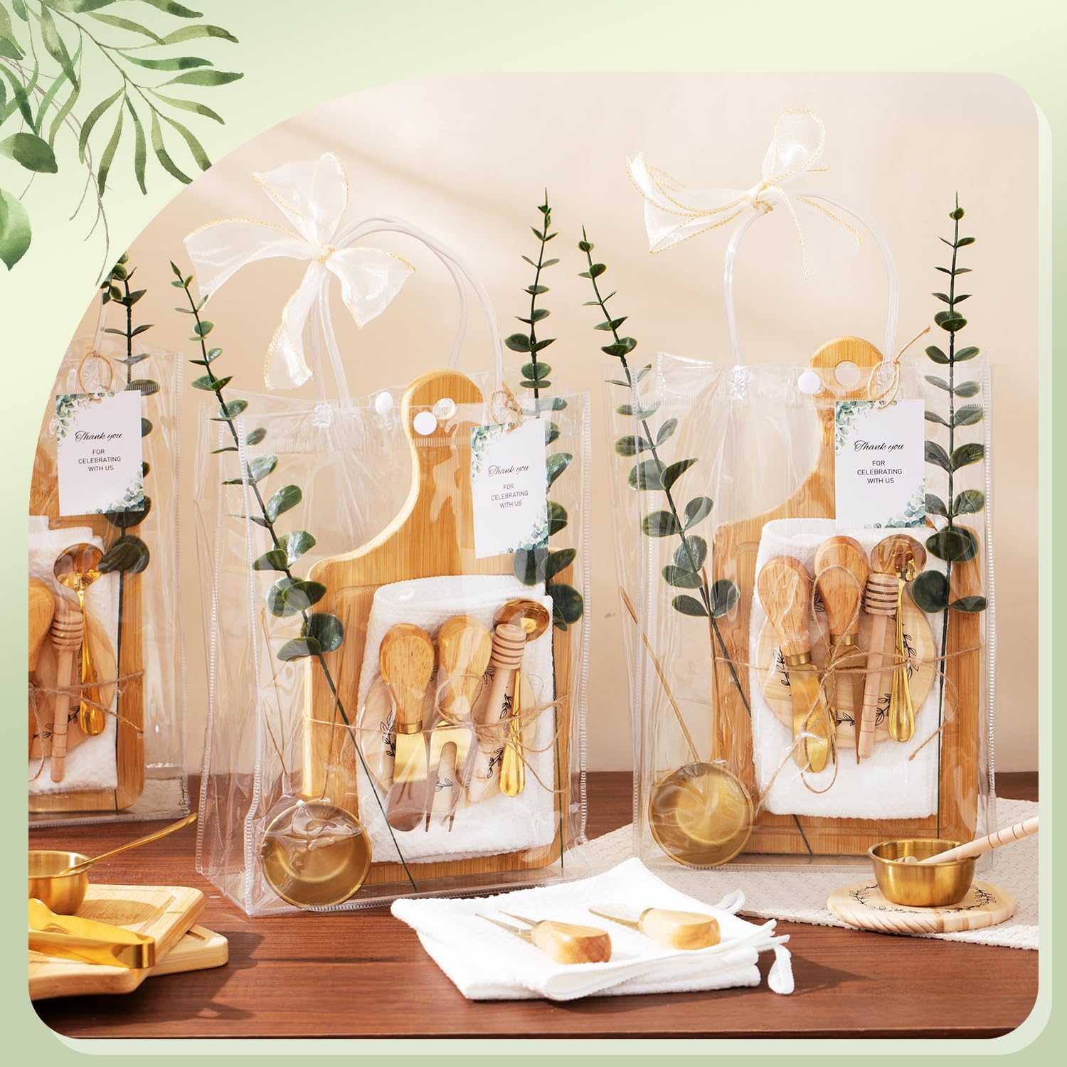 80Pcs Baby Shower Prizes for Game Winners 6 Sets Cheese Board Honey Dipper Stainless Steel Charcuterie Utensils Set Towel Thank You Card and Gift Bags for Baby Shower Wedding Bridal Shower Favors