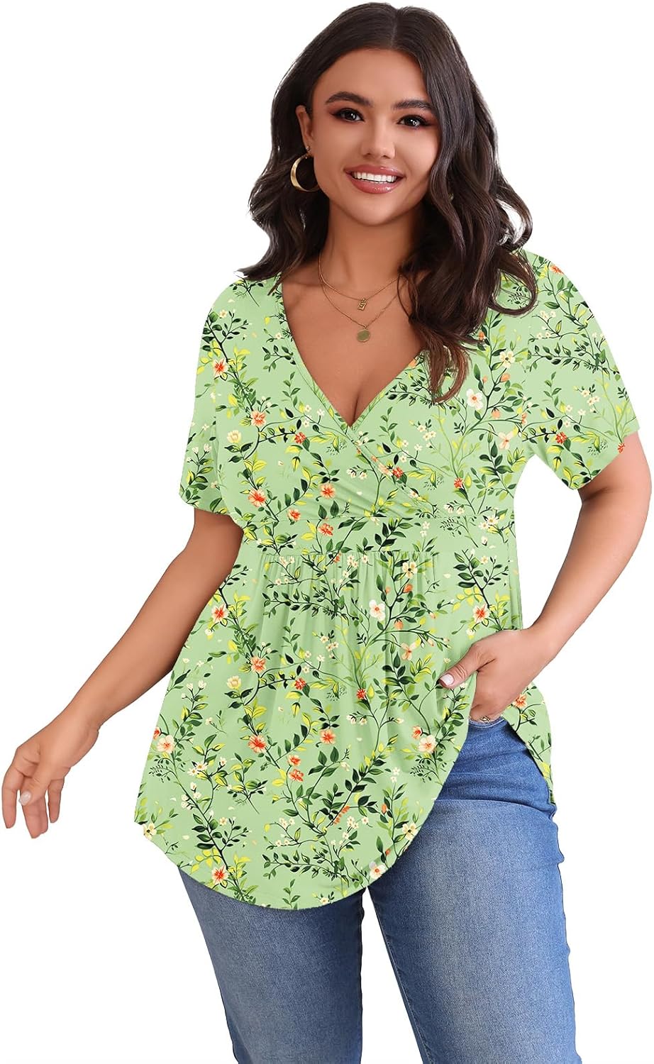 POSESHE Womens Plus Size Tops 2025 Summer Short Sleeves Tunic Tops Casual V-Neck Wrap Shirts Cute Dressy Work Blouses L-4XL - Image 3