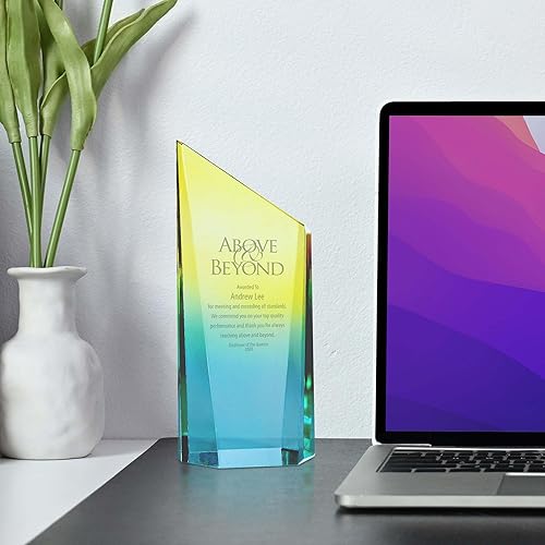 Miniatura 5 de Trofeo acrílico degradado grabado  Trofeo de premio  Grabado personalizado de hasta tres líneas y selección de versos preescritos