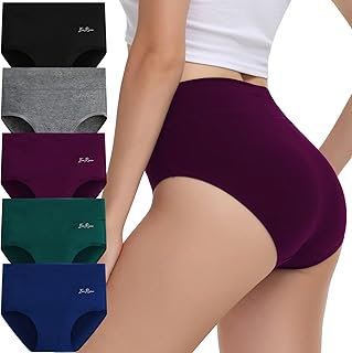 IceReco Women's Cotton Underpants, Pack of 5, High Waist Briefs, Underwear, Breathable, Stretch, Soft