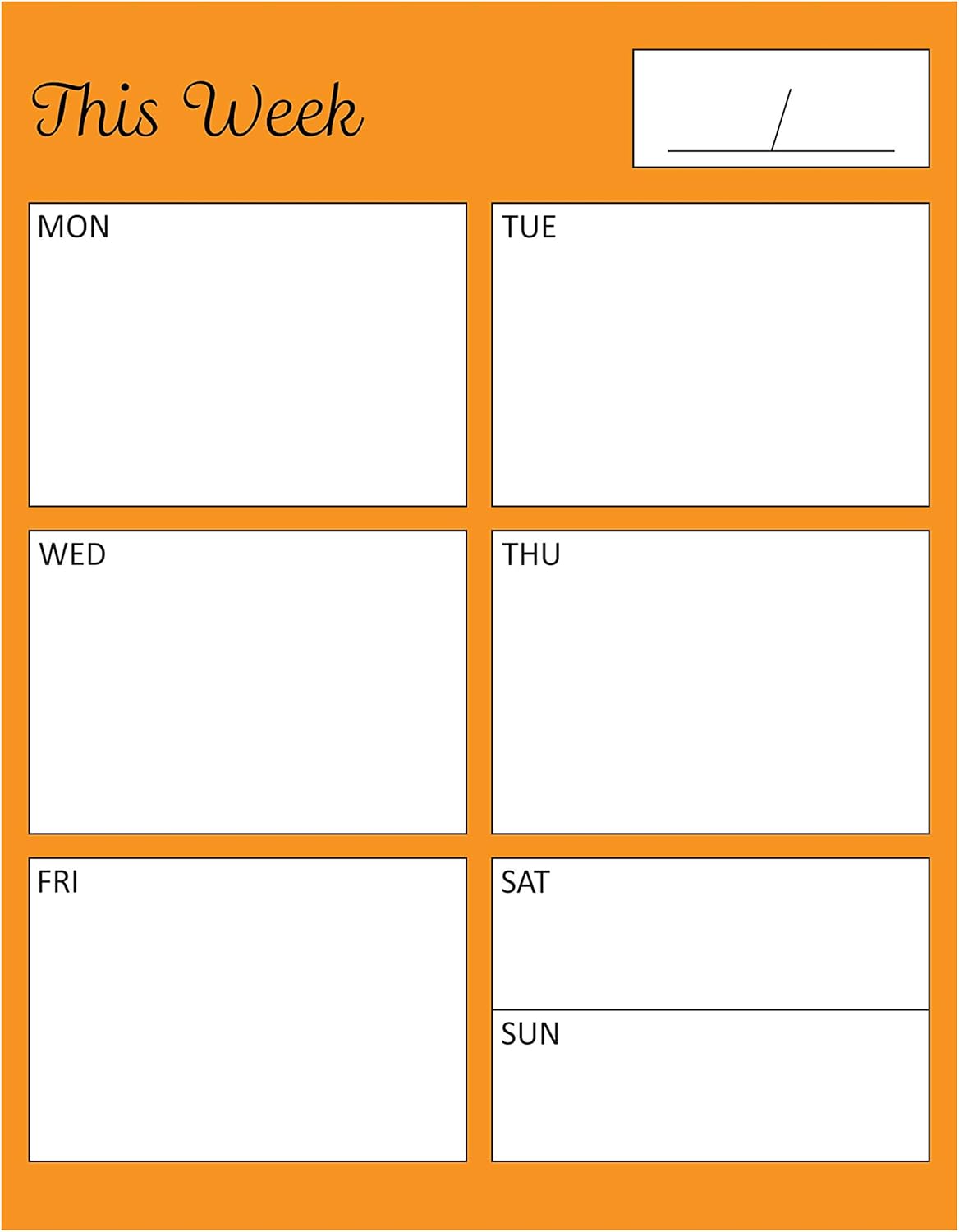 Weekly Organizer Dry Erase Magnet by DCM Solutions (Orange with Black Text, 9" H x 7" W)