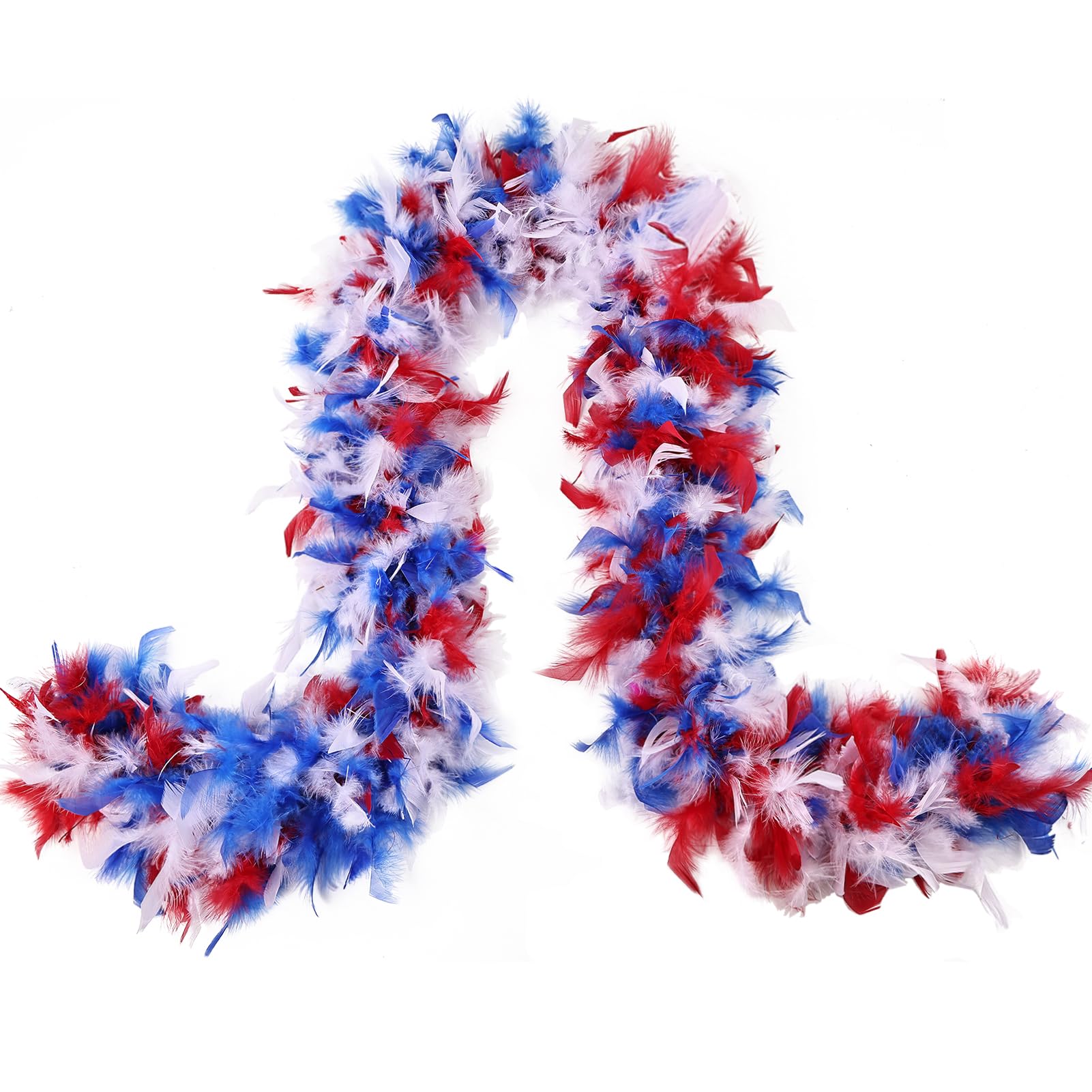 MAOFENG Chandelle Turkey Feather Boa 2 Yards 80g for Halloween Dancing Wedding Party DIY Craft Costume Decoration Feather Boa,Red White Blue — image 1