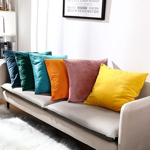 Miniatura 2 de Paquete de 6 fundas de almohada decorativas de terciopelo, fundas de almohada cuadradas y suaves, fundas de cojín para sofá, cama, automóvil,