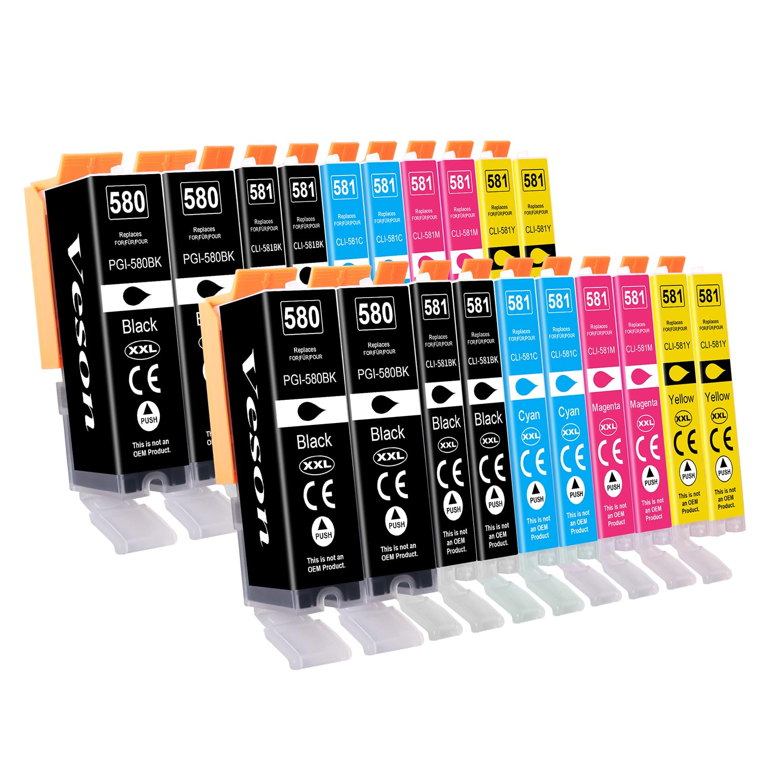 15 Cartouches D'encre 580/581 Compatible Canon PIXMA TS6150 TS705 TS8251 TS9551c - Neuf Sous Blister