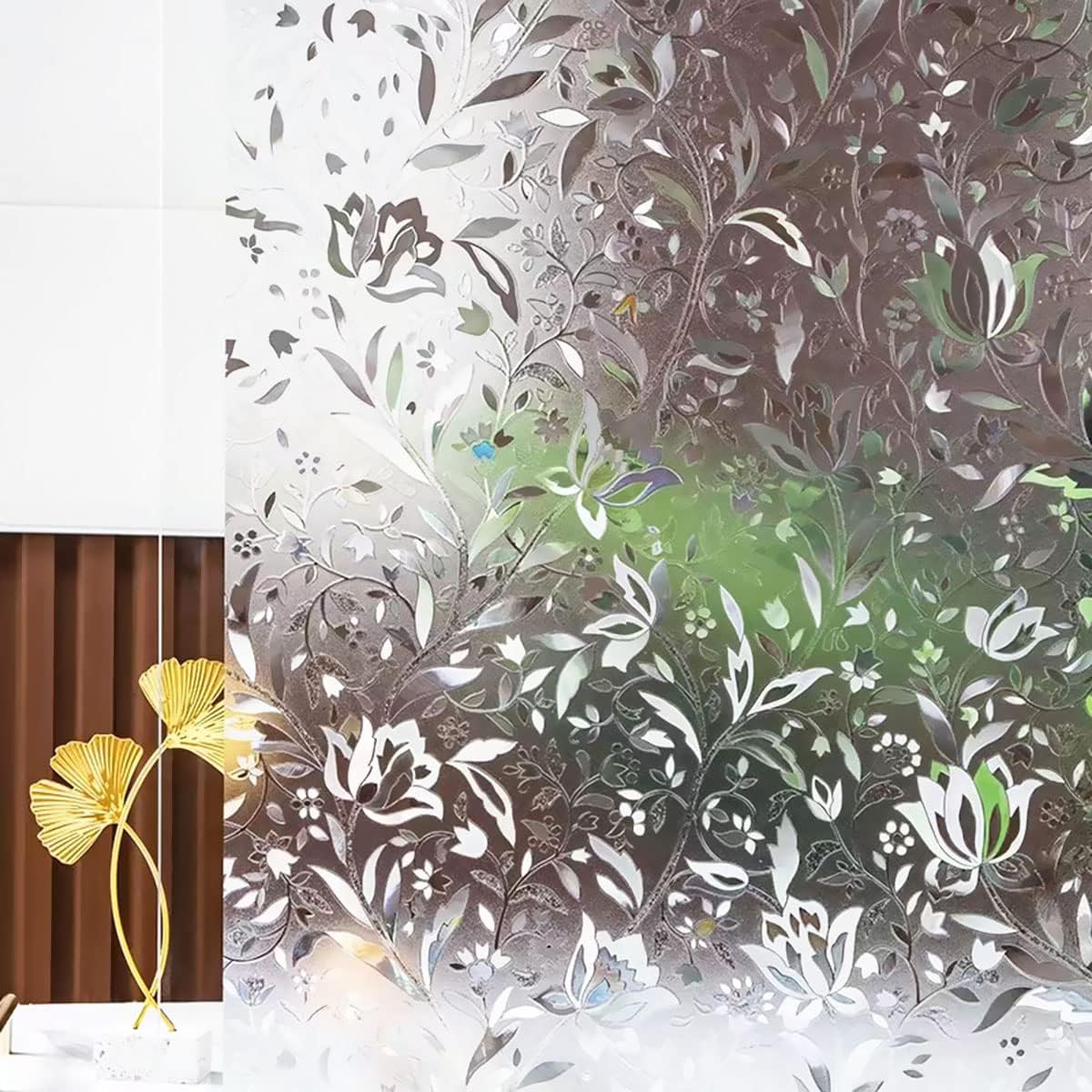 SUMAGITIN Window Film Privacy 3D Tulip Frosted Privacy Film Static Cling Glass Door Covering Static Window Removable Non Adhesive Anti UV Glass Covering Film for Home Office,35.4inch x 157.5inch