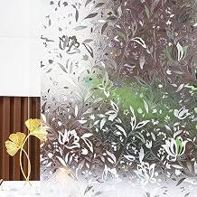 SUMAGITIN Window Film Privacy 3D Tulip Frosted Privacy Film Static Cling Glass Door Covering Static Window Removable Non Adhesive Anti UV Glass Covering Film for Home Office,35.4inch x 157.5inch