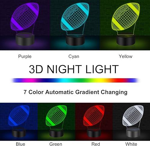 Miniatura 2 de Luz nocturna 3D de fútbol con control táctil, 7 colores, luz nocturna con degradado automático, base acrílica y ABS, luz nocturna de ilusión óptica,