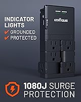 Vista 4 de ECHOGEAR Toma de pared con protección contra sobretensiones - Alimenta y protege 8 dispositivos con 6 enchufes AC giratorios y 2 puertos USB
