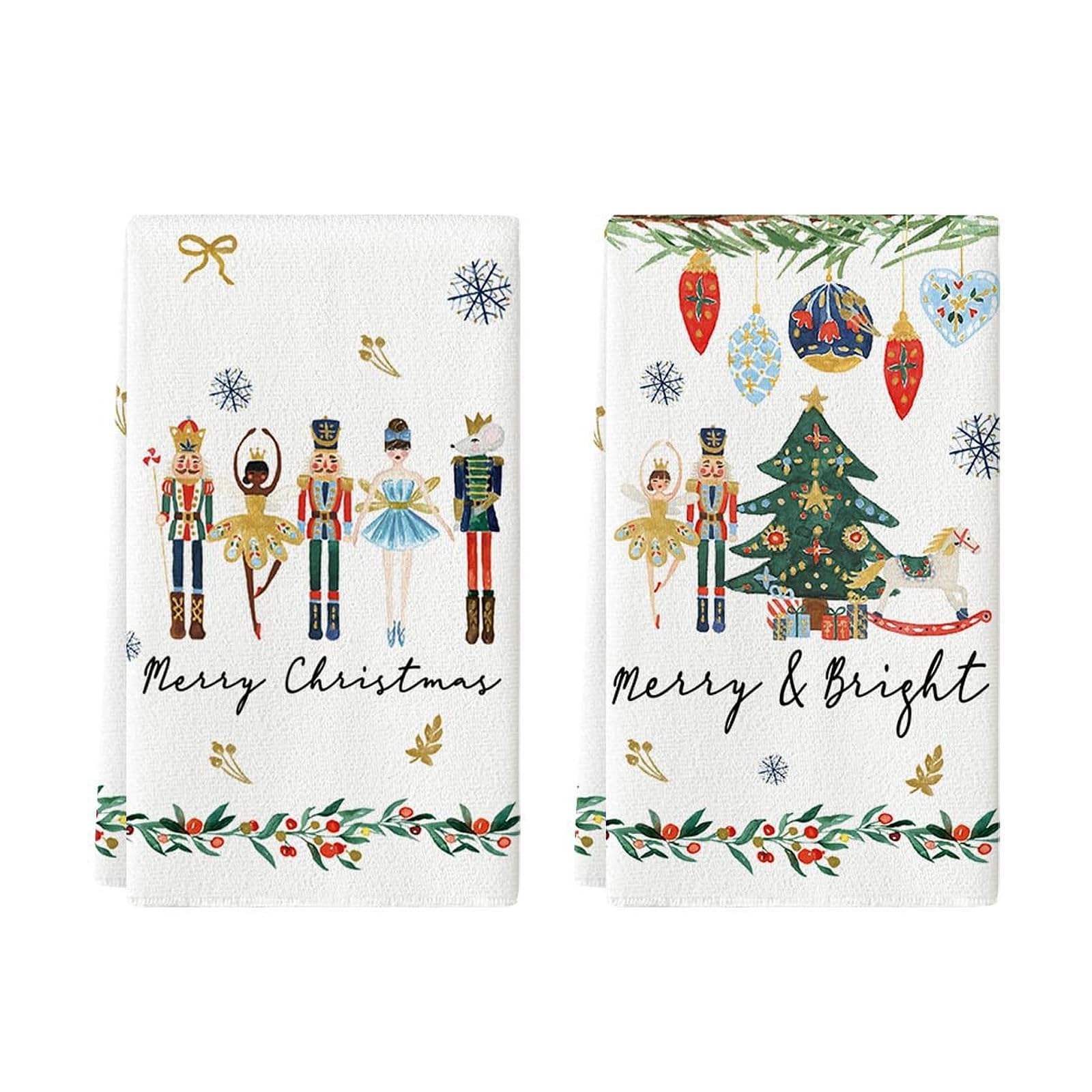 2Pcs Christmas Tea Towels for Kitchen, Nutcracker Dish Towels, 40 x 60 cm