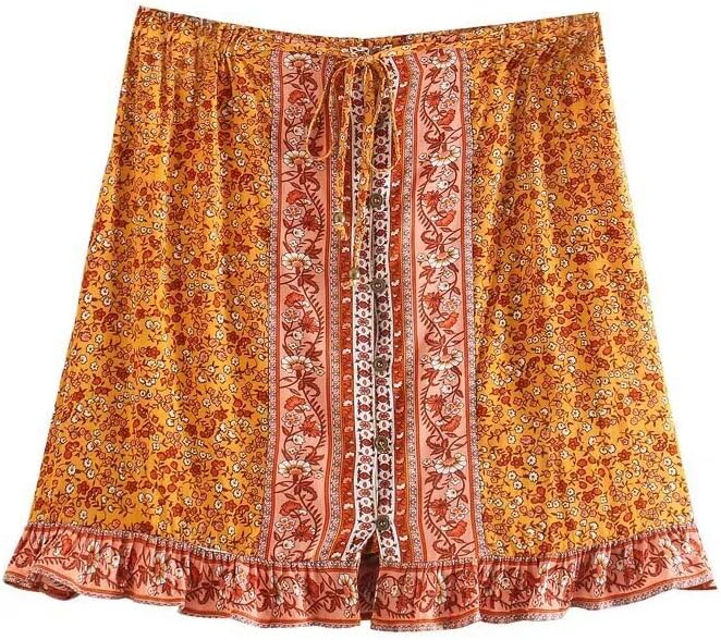 Women's Boho Floral Print Two Piece Set, Spaghetti Strap Cami Top And Ruffle Hem Skirt, Vacation Outfit