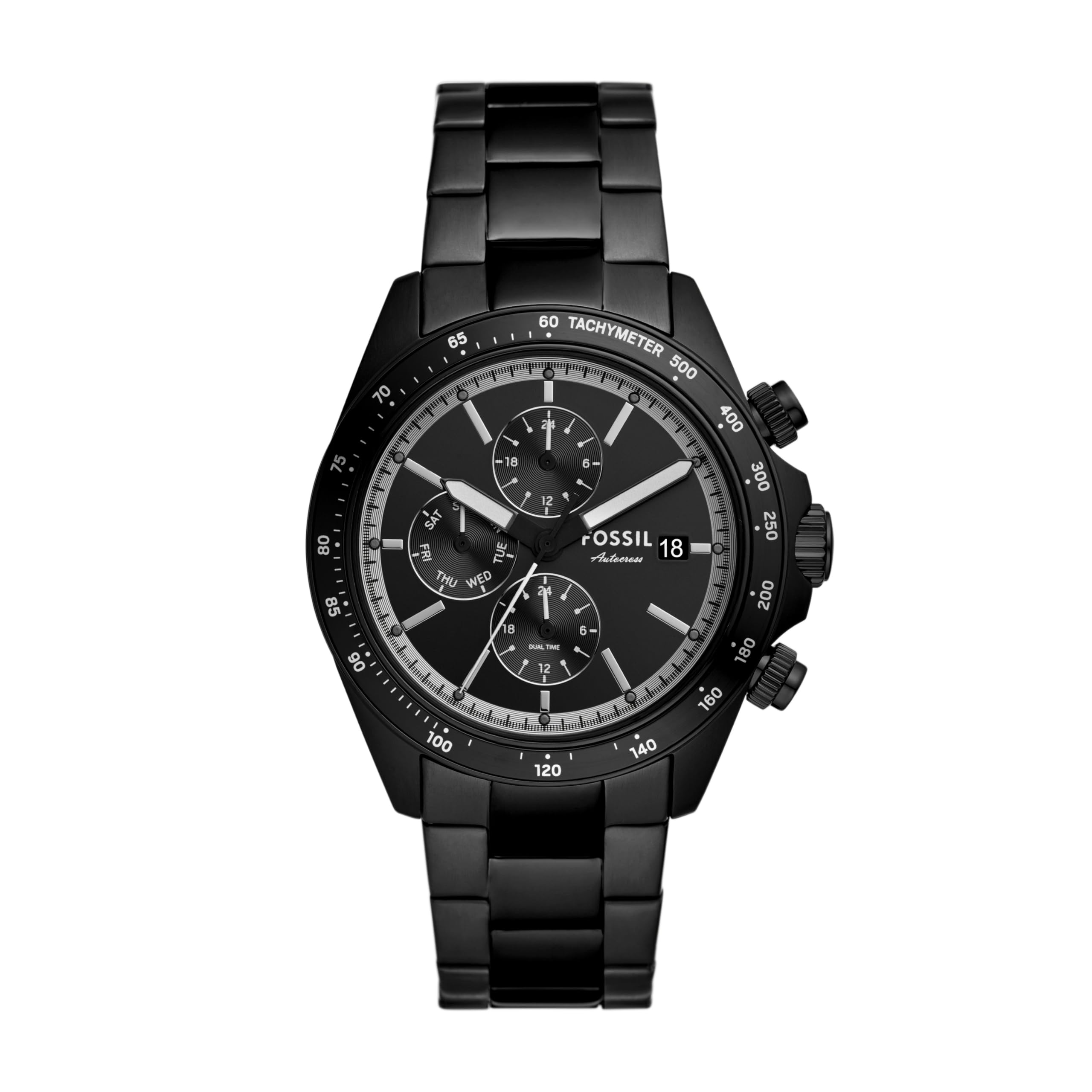 Back view of Fossil Autocross BQ2875 watch showing the stainless steel clasp with Fossil logo.