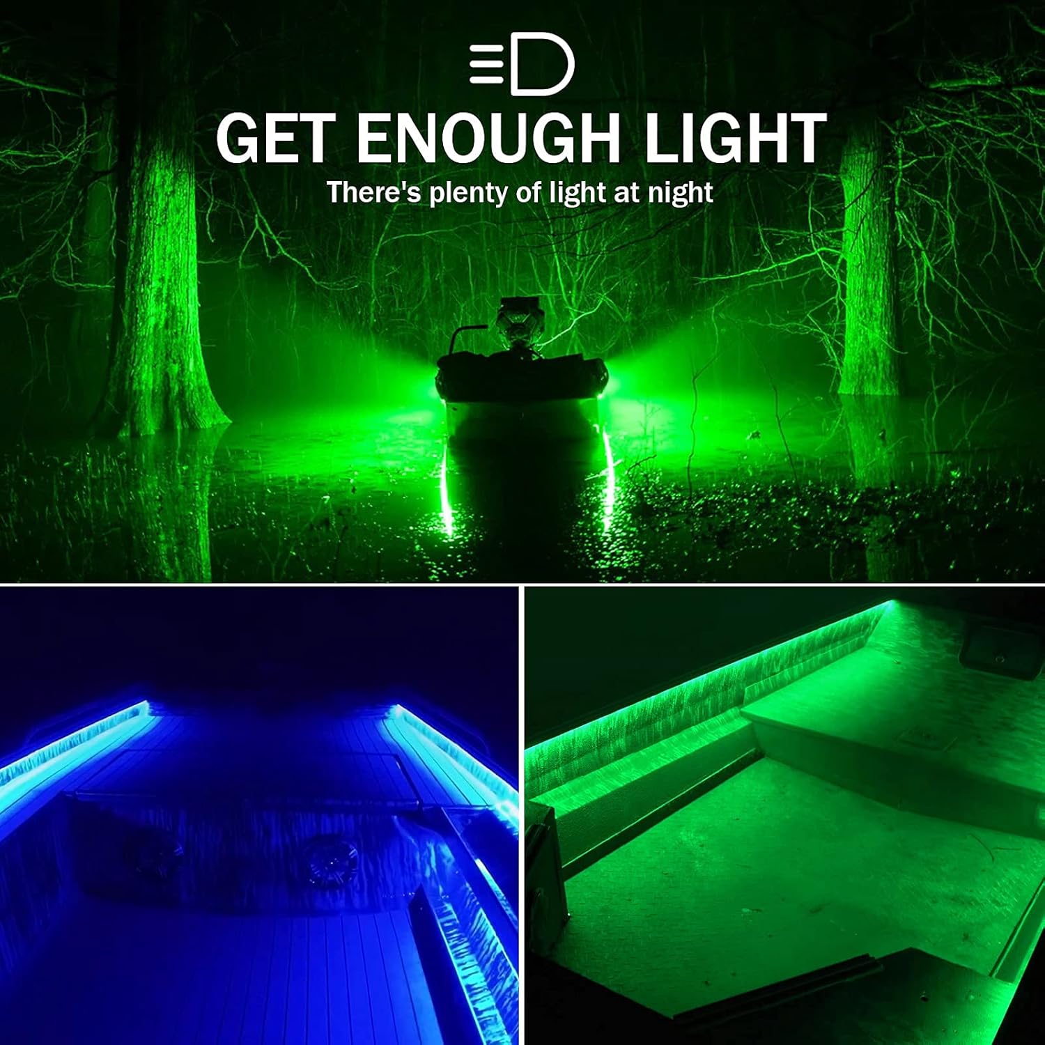 Pontoon LED Strip Lights, 16.4FT 12V Waterproof Marine Boat Interior Courtesy Lights, Under Deck Night Fishing Lights with Mounting Brackets Adhesive Tape and Extension Cable for Pontoon Boat (Green): Sports & Outdoors