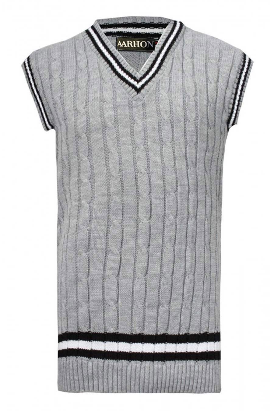 Aarhon Mens Sleeveless Knitted V Neck Cricket Jumpers Mens Plus Size Casual New Sweater Size UK-L.Grey-XL