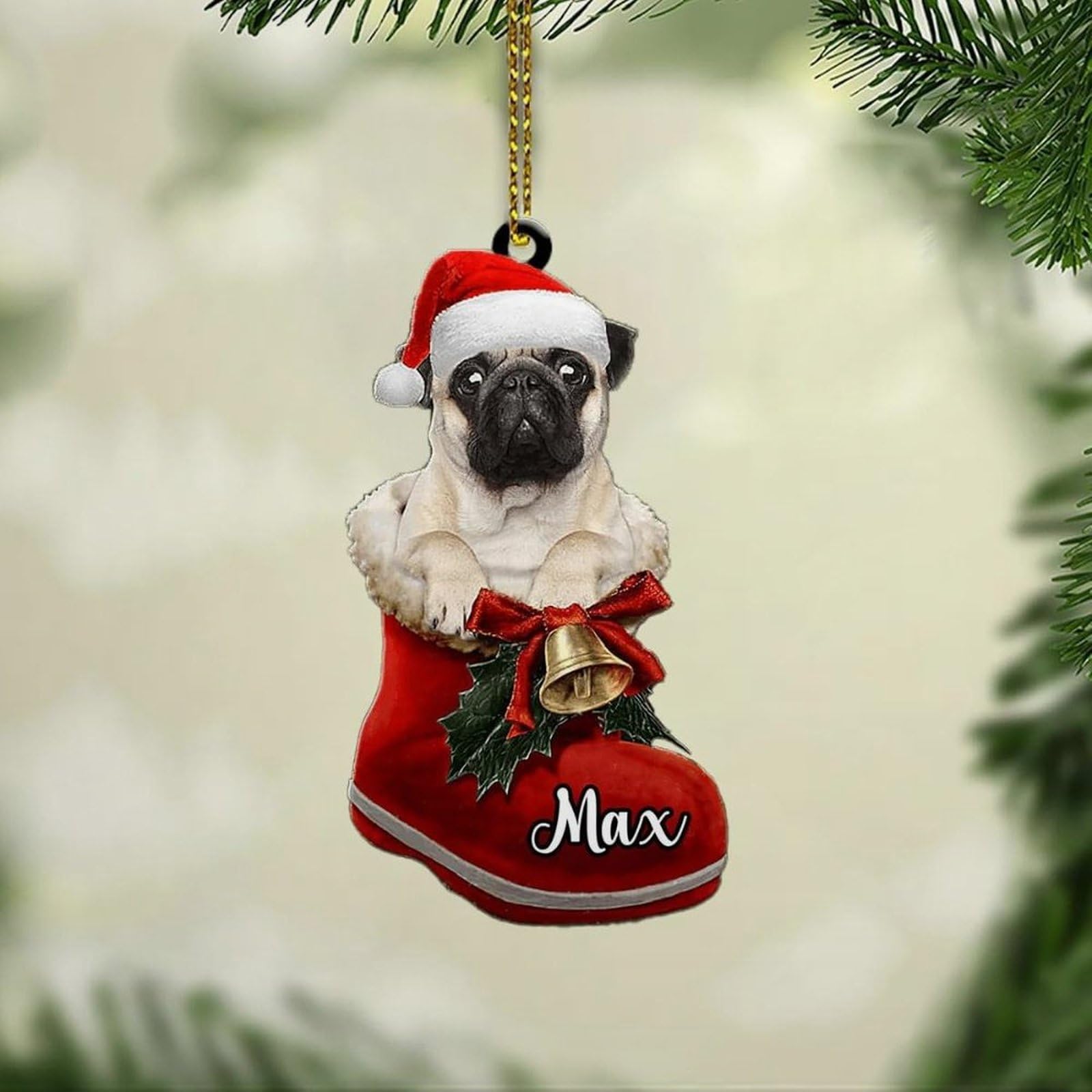 Luckluccy Custom Pug Christmas Ornament,Personalized Dog For Dog Mom,Dad,Lovers,Xmas Decor Hanging 167