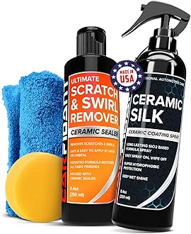 Carfidant Scratch & Swirl Remover with Ceramic Silk – Car Scratch Remover for Vehicles Paint Repair with Ceramic Coating Spray – Polishing & Washing Kits with Applicator Pad & Microfiber Towel