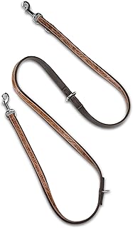 Unikat Hundeleine aus Leder mit Hand-geschnitzten Stanzmustern/Ornamenten - mehrfach verstellbare Führleine 2,00m - doppellagige Echt-Leder-Hunde-Leine aus Büffelleder – Sienna (Braun)