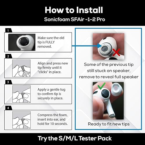 Miniatura 6 de SONICFOAM (SFAir-1-2 Pro SML Negro) Puntas de auriculares de espuma viscoelástica - Compatible con AirPods Pro de 1 y 2 generación - (paquete de 6