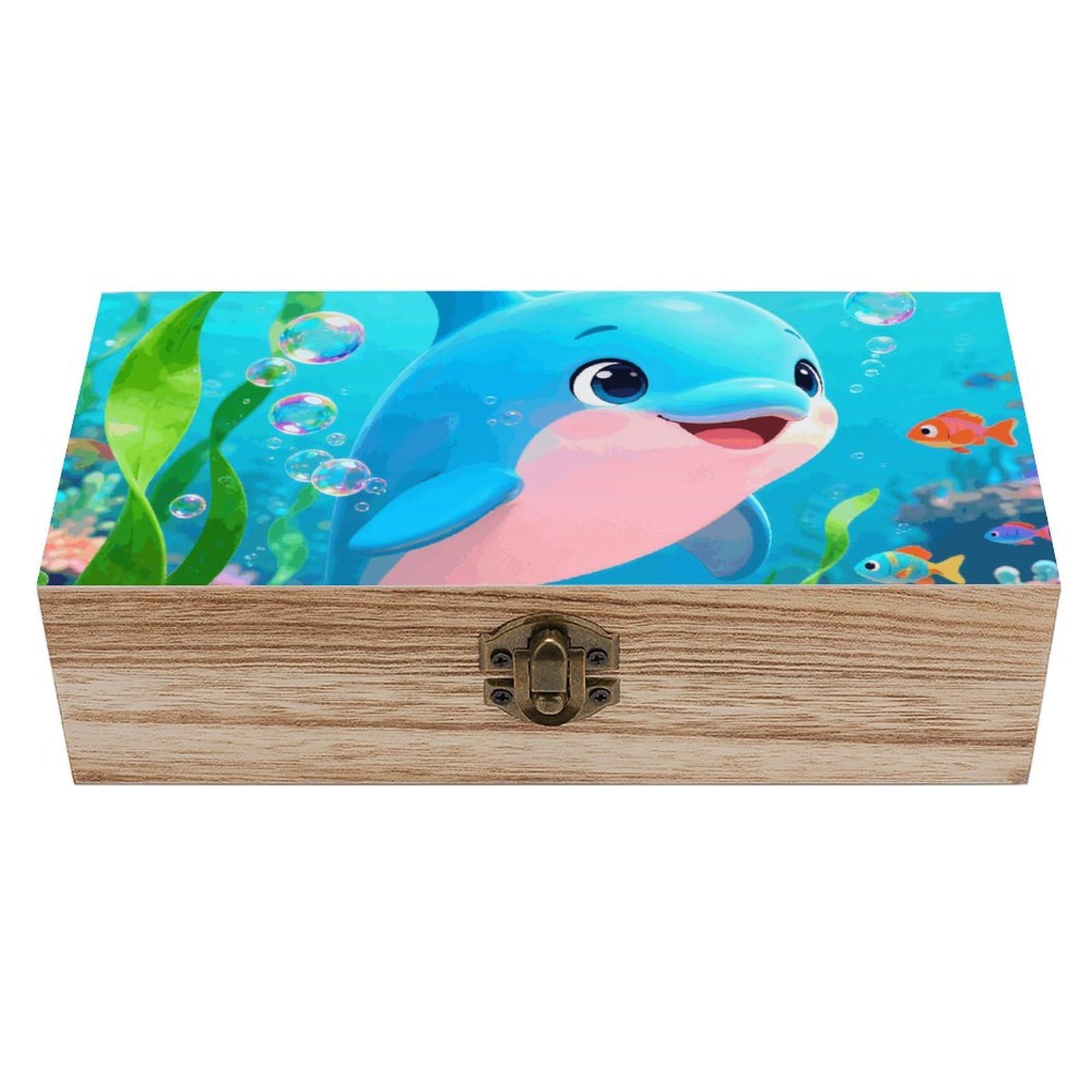 LZQPOEAS Dolphin Wooden Storage Box Small Decorative Box with Hinged Lid Handmade Elegant Keepsake Storage Box for Jewelry, Photos, Trinkets, Letter Gifts, Small Heirlooms