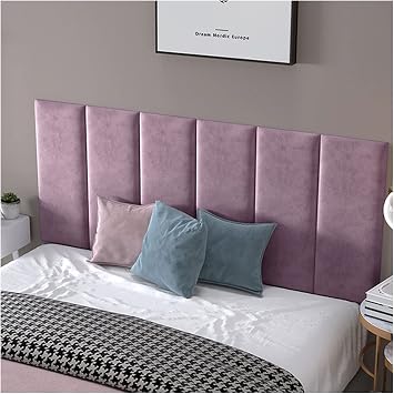 SOVORM Velvet Cushion Wall Panel Self-Adhesive Upholstered Headboard,Anti-Collision,for Bedroom,livingroom Kids Room,Pack of 6 Panels,Purple