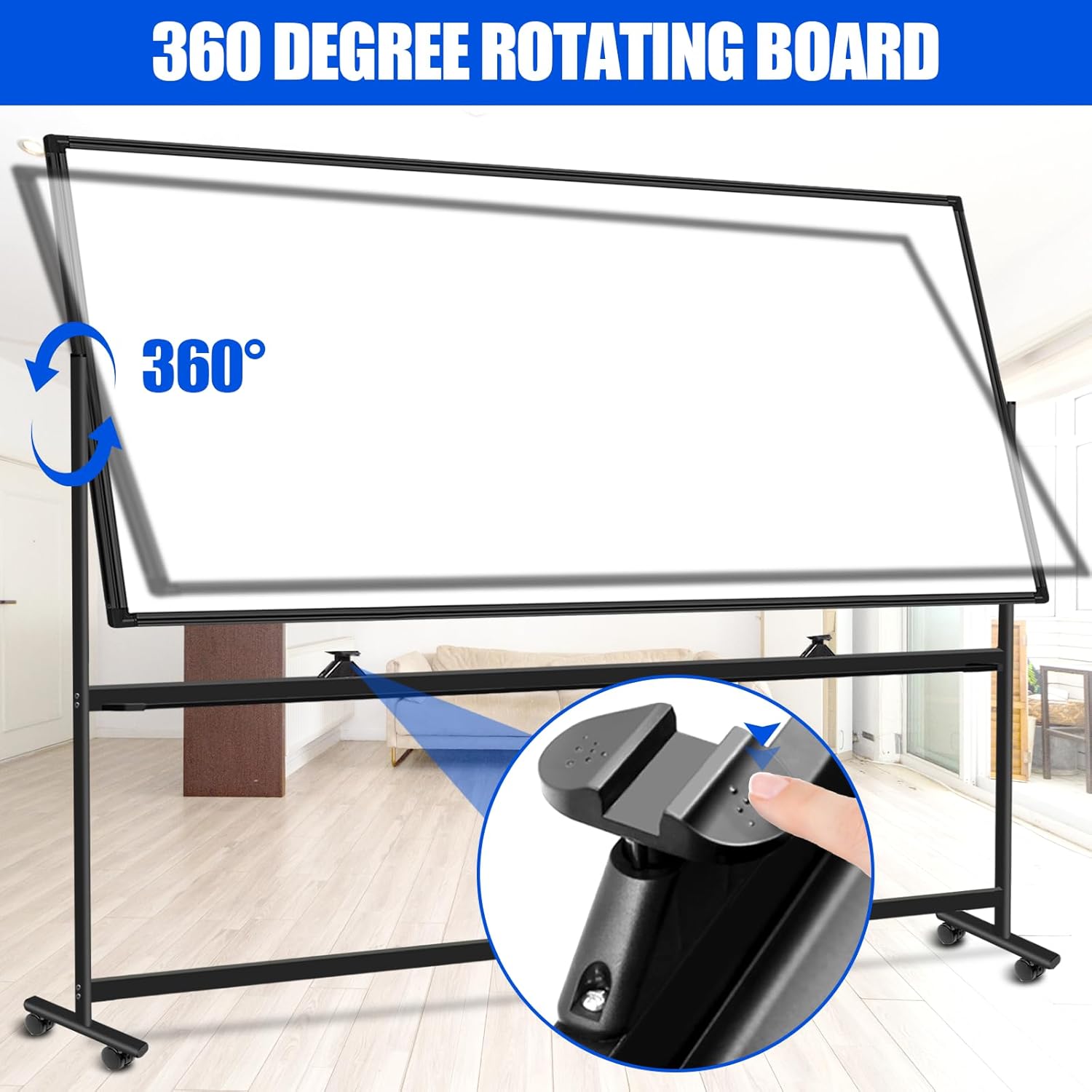 Double-Sided Rolling Whiteboard on Wheels 96x48 with Black Bracket, Large 8'x4' Dry Erase Board with Stand Mobile Whiteboard, Including 2 Erasers,14 Markers, 24 Magnets,1 Magnetic Calendar