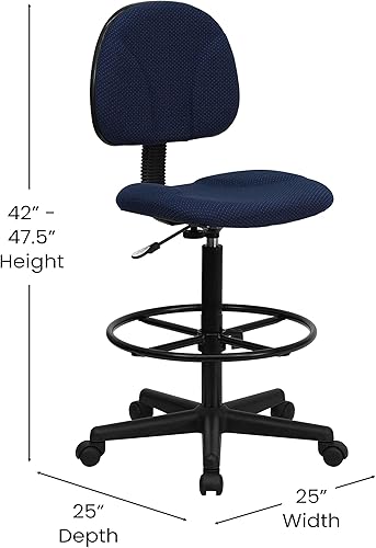 Miniatura 3 de Flash Furniture Bruce - Silla de dibujo de tela estampada azul marino (Cilindros: 22.5''-27''H o 26''-30.5''H)