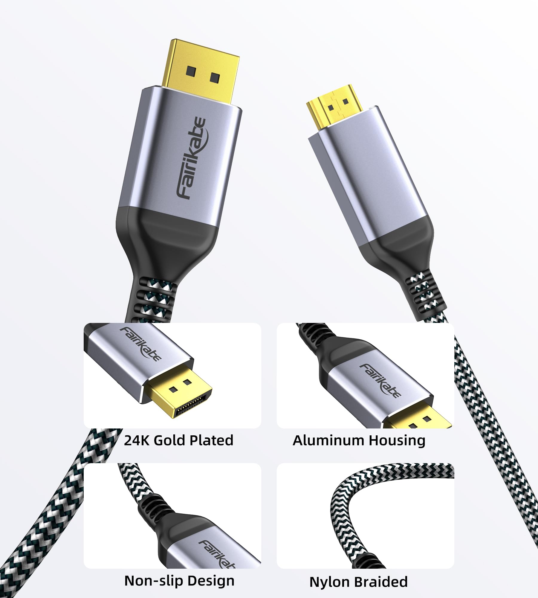 Câble DisplayPort Vers HDMI 4K 2m - Nylon Tressé - Compatible PC, Dell, NVIDIA - Transmission Audio/vidéo