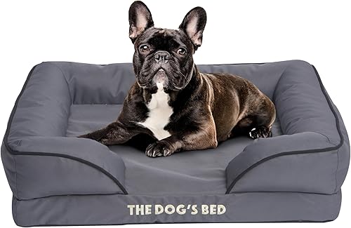 Miniatura 1 de The Dog's Bed, cama ortopédica impermeable de espuma estándar para perros con soporte estándar, gris medio con ribete negro, impermeable, cama de