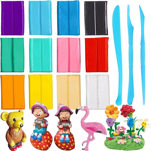 Arcilla polimérica, arcilla de modelado de 12 colores, arcilla de moldeo para hornear horno DIY para niños con herramientas de arcilla para