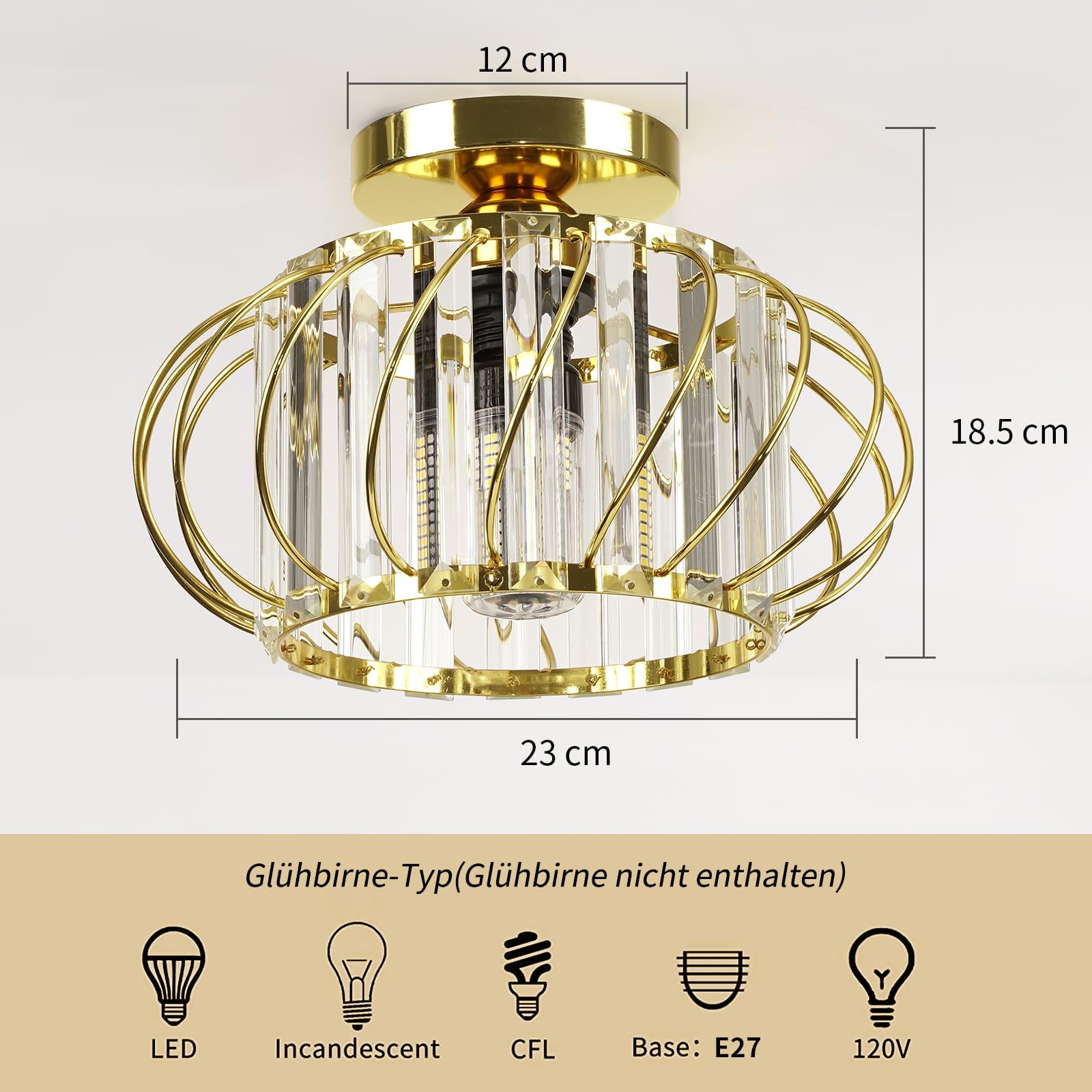 Frideko Home - Lámpara de techo de oro con lámpara de techo de metal redondo E27, lámpara de techo para dormitorio, salón, cocina, pasillo, diámetro de 28 cm