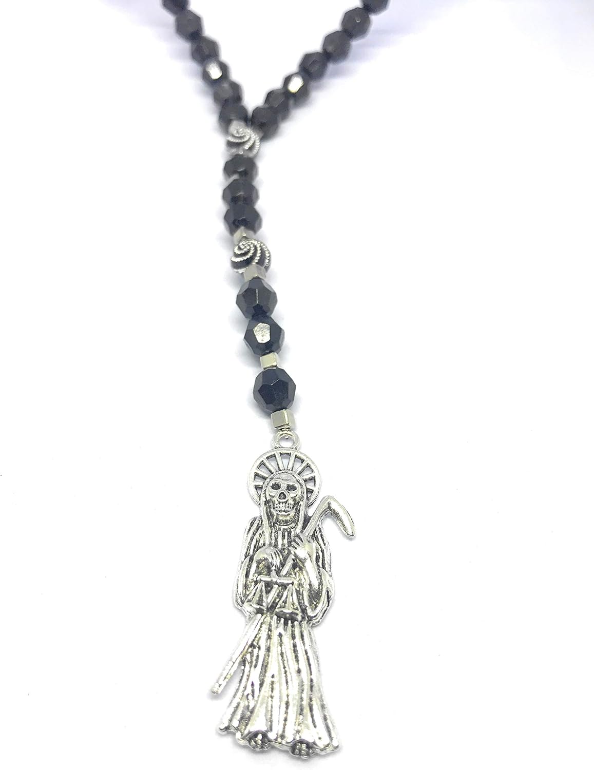 Chavarrieta Black Santa Muerte necklace rosary style. - Image 4